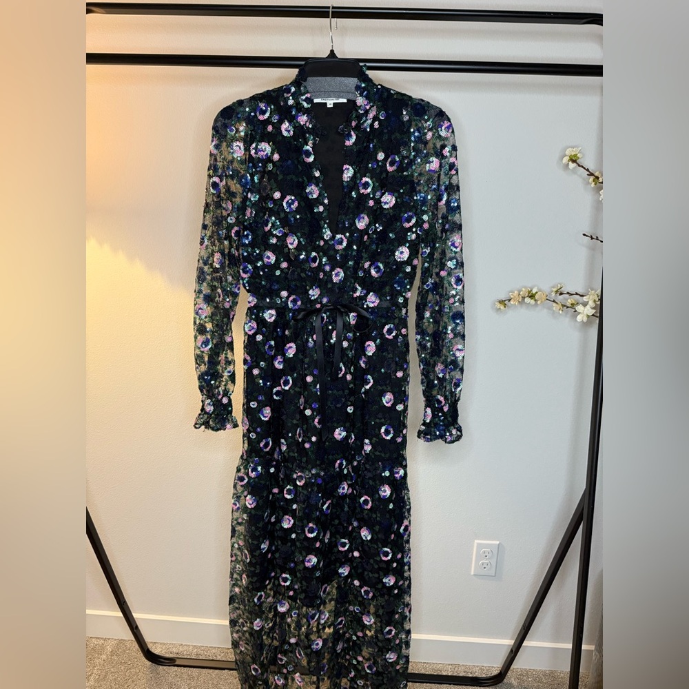 Emerson Fry Sequin Floral Maxi Dress | Black Multi | Size XS